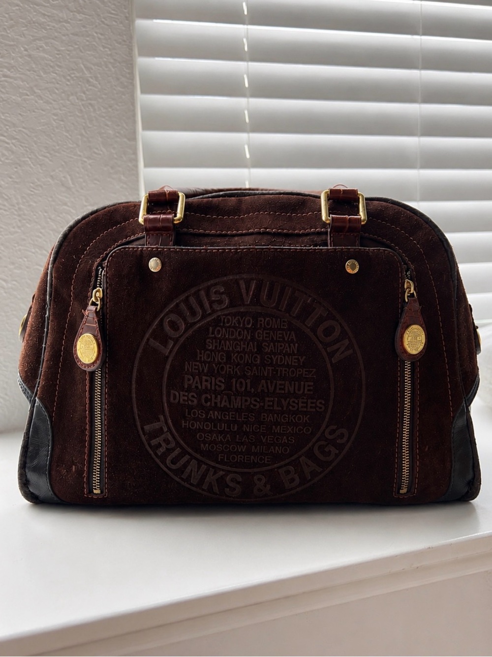 Louis Vuitton Brown Suede Trunks &  Duffel Bag with Gold Hardware